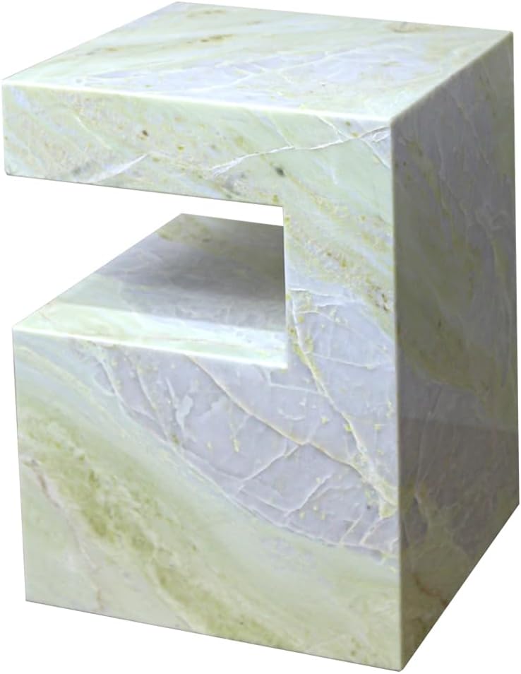 Natural Marble C-Shaped End Table, Luxurious Handmade Coffee Table Suitable for for Living Room Bedroom Bathroom Small Spaces, No Installation Marble Sofa Table for Modern Home Decor