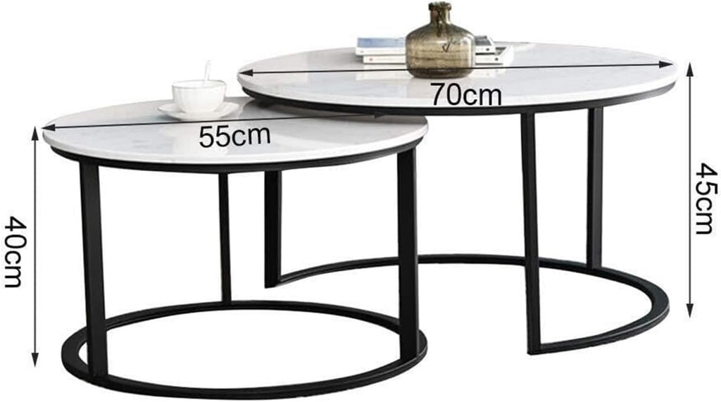 Coffee Table Modern Nest of Tables Set of 2 Coffee Table Sofa Side End Table Living Room Large Table Small Table Marble-Tabletop Bedside，