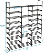 9-Tier Adjustable Metal Shoe Rack Organizer, Large Capacity Freestanding Shelf with Hooks, 50-55 Pairs, 50 x 62.25 Inch