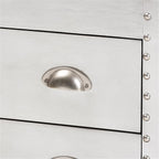 BOWERY HILL 3-Drawer Mid-Century Metal Accent Storage Chest, Silver Finish, Wood and Metal Construction, Vintage-Inspired Rivet Details, Lift-Top Compartment, Bedroom, Living Room, or Entryway Use
