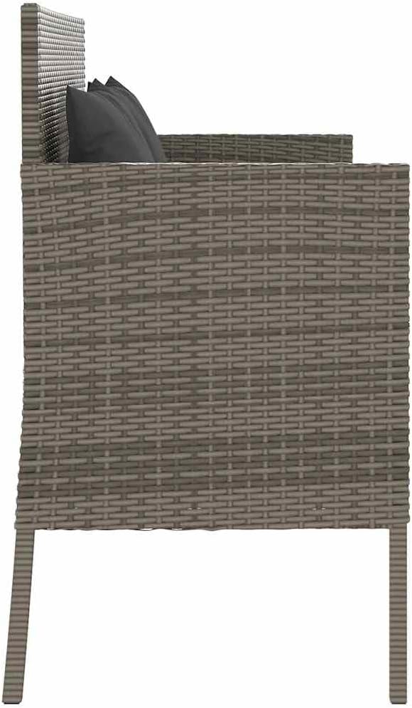 Gray Poly Rattan Outdoor Storage Bench with Cushion, Patio Seating with Waterproof Storage Bag for Cushions and Towels