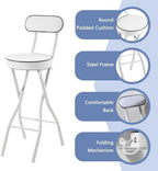 Folding Bar Stool with Steel Frame and Comfortable Back for Home Kitchen Events Padded Tall Chair(Black,70cm/27.5in)