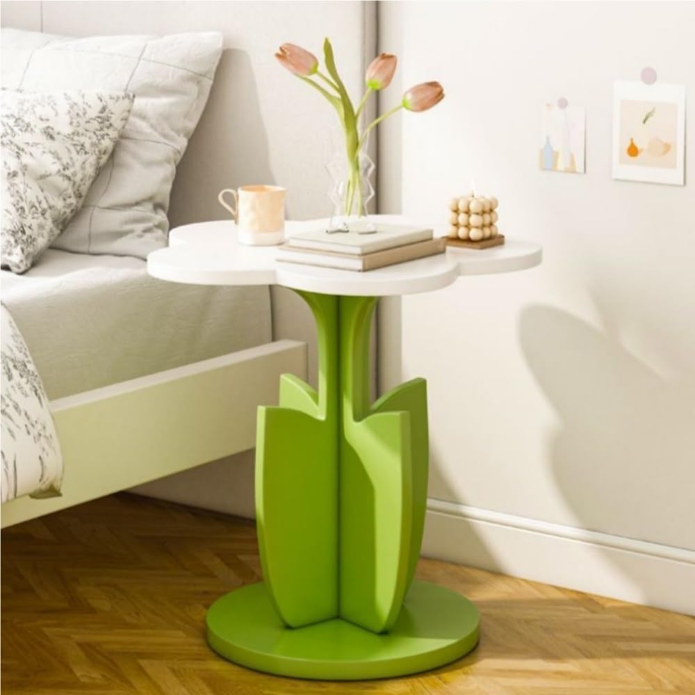 Funky Decorative Flower-Shaped Side Table, Modern Creative Couch Table with Pedestal, Multifunctional End Table for Living Room, Bedroom, Small Spaces(Pink)