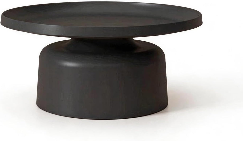 Carbon Steel Round Side Table with Raised Edge, Scratch-Resistant Small end Tables Living Room, Nightstand for Small Spaces, Balcony, Bedroom(Black,70x41x46cm)