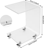 C-Shaped Side Table, Clear Acrylic Mobile End Table, 22 Inch Tall Snack Table with Wheels for Living Room, Study Room, Bedroom