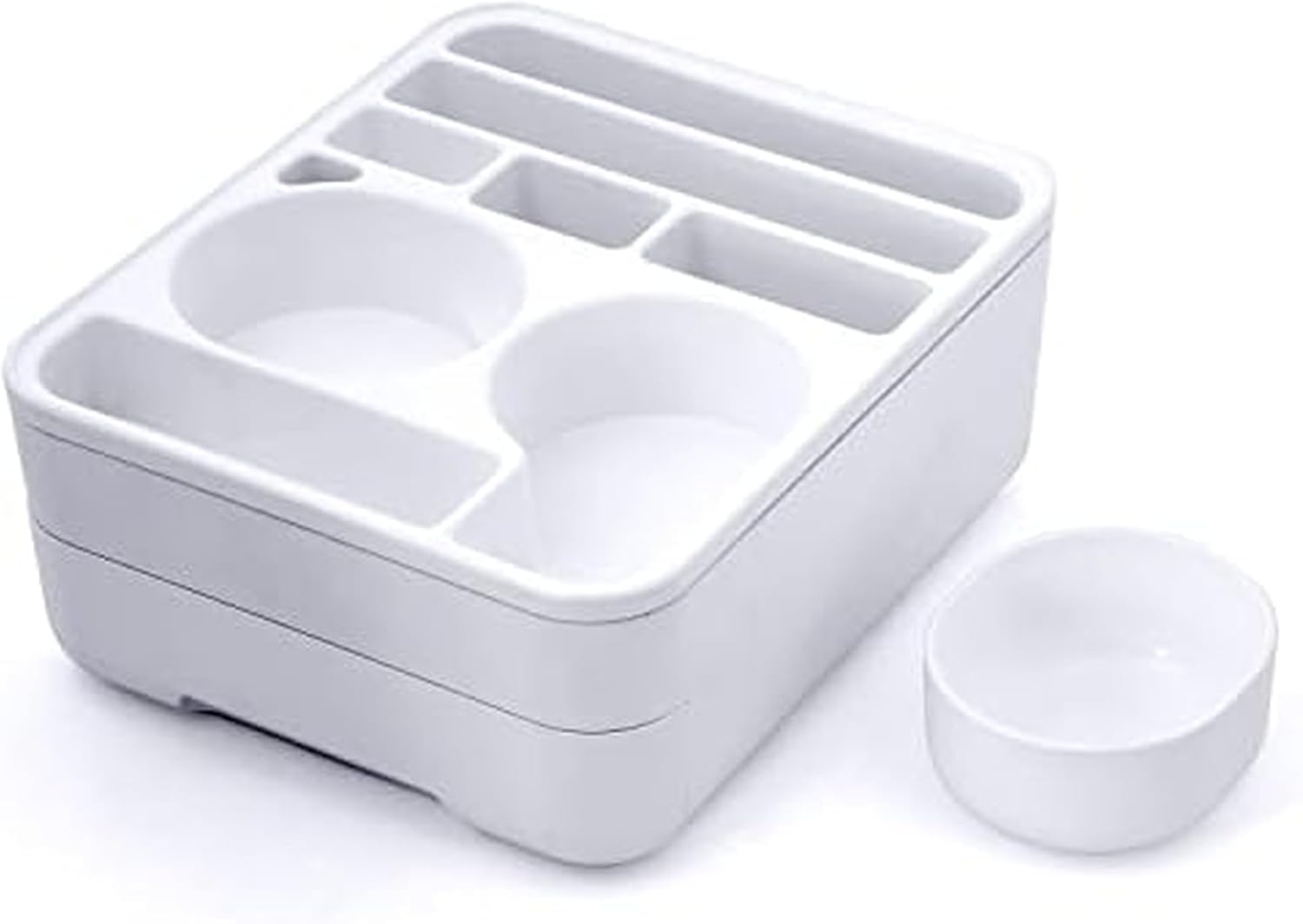 Copco Home Office Caddy Lazy Susan Organizer with Removable Snack Cup and Drawer - Desktop Turntable Storage for Snacks, Tablets, Phones, Remotes, Headphones - 10 x 8.5 x 4.5 Inches