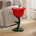 LOVEDIMA Modern Small End Table,Red Resin Rose Sculpture Cute Pedestal Side Table with Tray