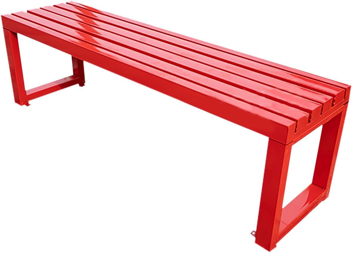 Park Bench, Outdoor Benches Made of Thickened Steel Pipes, with Fixed Holes, Integrated Welding Garden Bench with Foot Pads (Red,180cm/70.9in)