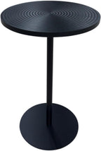 Set of 2 Small Round Side Table Wooden Concentric Circles Coffee Table for Two Metal Pedestal Nightstand for Corner Small Space