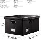 PRANDOM Collapsible Storage Box with Lid [1-Pack] Leather Fabric Foldable Storage Bin Organizer Container Basket Cube with Cover for Home Bedroom Closet Office Nursery Black (22.8X15.7X11.8)