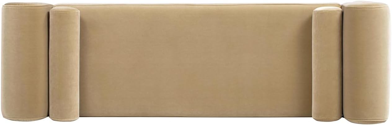 60.5" Arched Arm Bench with Bolster Pillows, Camel Brown Beige Performance Velvet