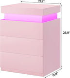 BTHFST LED Pink Nightstands Set of 2 with Charging Station | Nightstand with Sliding Top,Bedside Table with Power Outlets & Drawers,Modern Side Table