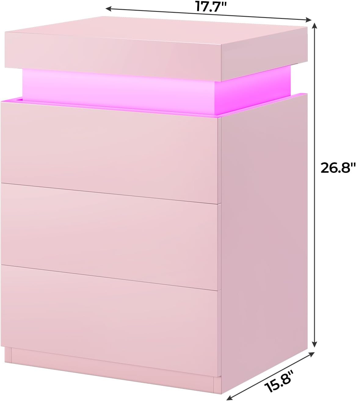 BTHFST LED Pink Nightstands Set of 2 with Charging Station | Nightstand with Sliding Top,Bedside Table with Power Outlets & Drawers,Modern Side Table