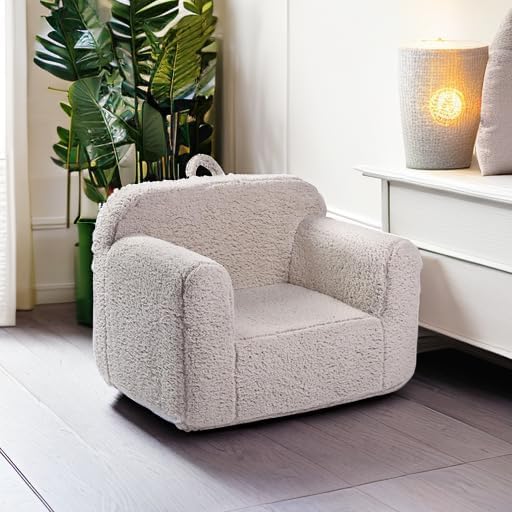 MOMCAYWEX Kids Snuggly-Soft Sherpa Chair, Cuddly Toddler Foam Chair for Boys and Girls, Light Grey