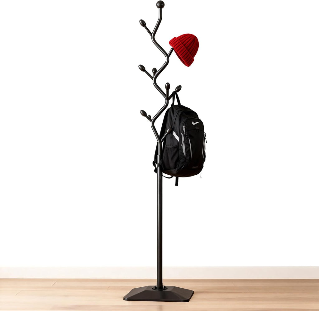Coat Rack Freestanding Metal Tree Coat Rack Stand with Hooks, Modern Standing Hat Rack for Entryway Hallway Bedroom Office (black)