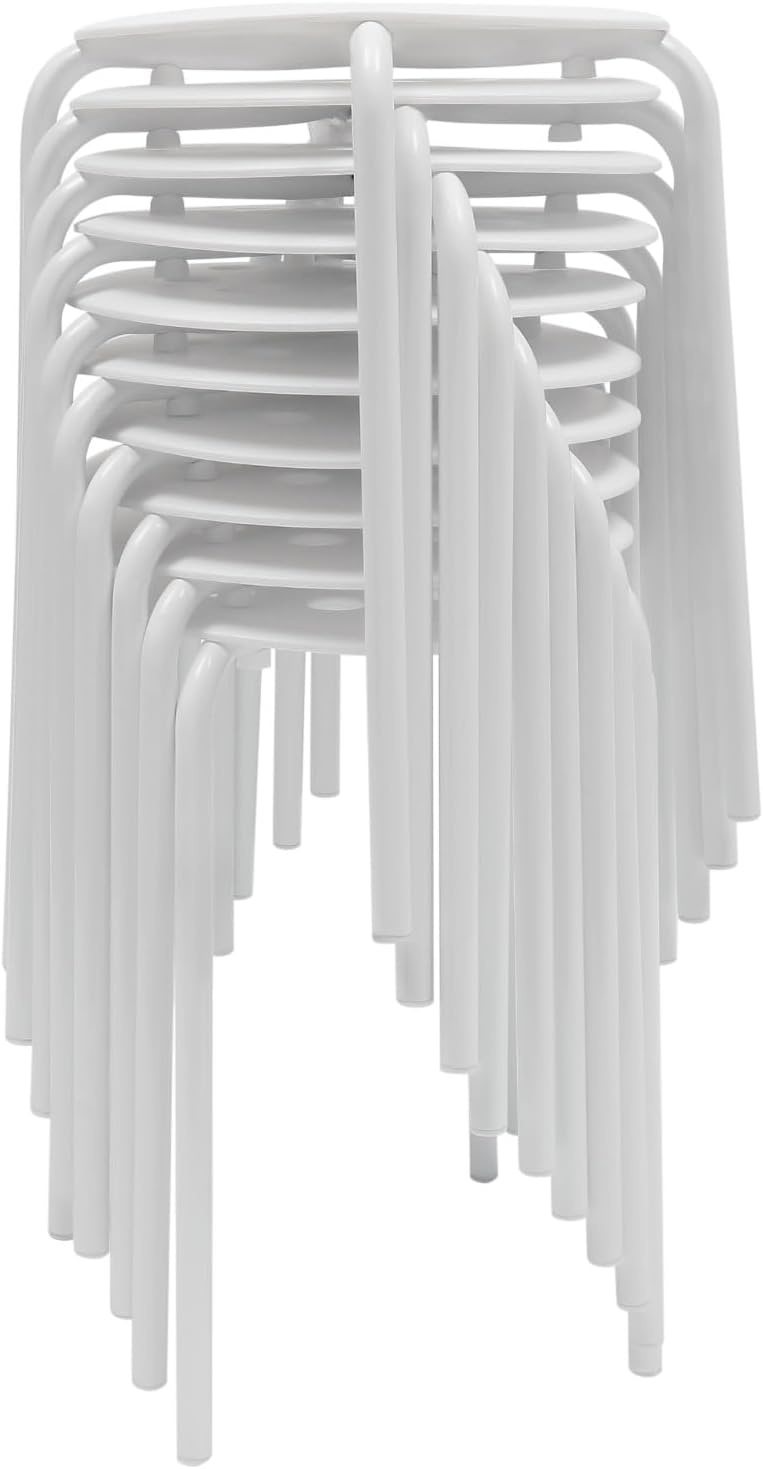 LOYALHEARTDY 10Pcs Commercial Furniture Stacking Stools for Kids and Adults, 17.72'' Portable Nesting Office and Classroom Stools Backless Stool with Round Top for Adult Office Home Kitchen (White)