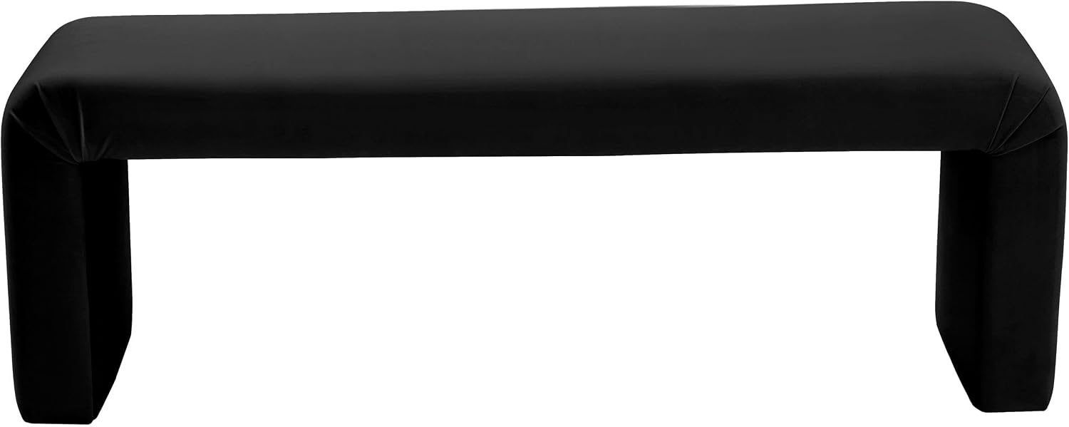 Meridian Furniture Minimalist Collection Modern | Contemporary Velvet Upholstered Bench, 53" W x 14.75" D x 18.25" H, Black