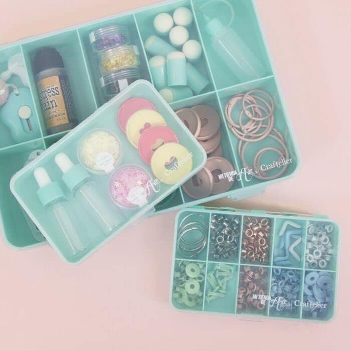 Craftelier - Mini Organizing Box with 10 Compartments for Scrapbooking and Craft Materials | Dimensions 14.6 x 9.1 x 3.2 cm (5.75“ x 3.6” x 1.25") - Clear & White Color