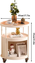 Mobile Glasstop Side Table Living Room End Tables with 3 Tier,Small Corner Table Nightstand for Bedroom,Modern Coffee Table for Small Space(White,C)