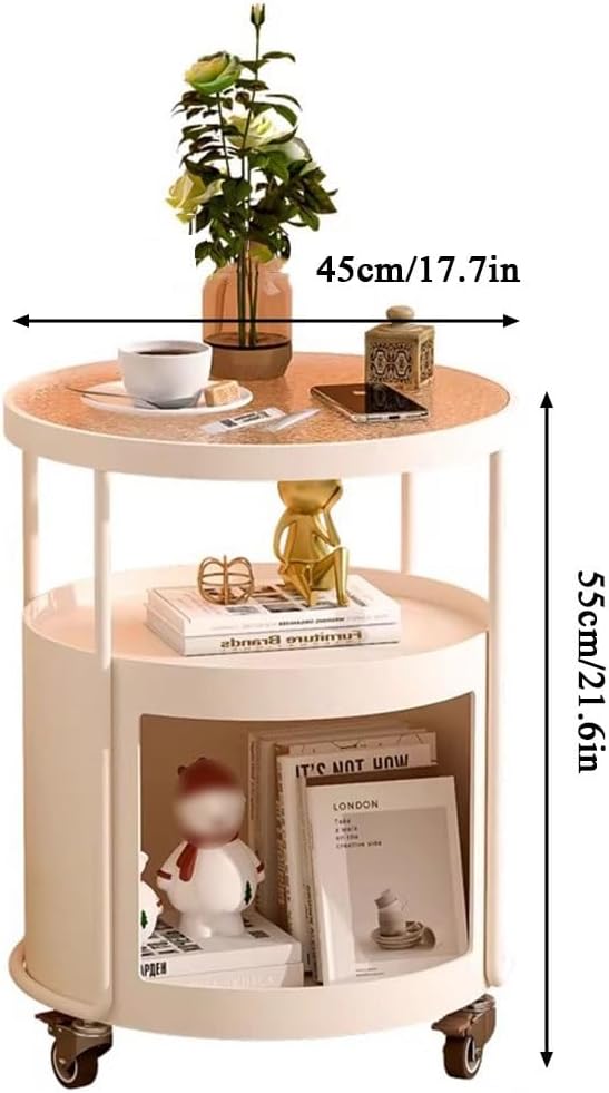 Mobile Glasstop Side Table Living Room End Tables with 3 Tier,Small Corner Table Nightstand for Bedroom,Modern Coffee Table for Small Space(White,C)