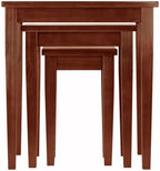 Pemberly Row 3-Piece Solid Wood Nesting Tables, Antique Walnut Finish, Stackable Design, Includes Small, Medium, Large Sizes, Transitional Style for Living Room or Home Office Use