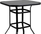 VINGLI 32" Outdoor Patio Bar Height Table, Square Tempered Glass Metal Table for Patio, Backyard, Poolside and Garden (Black)…