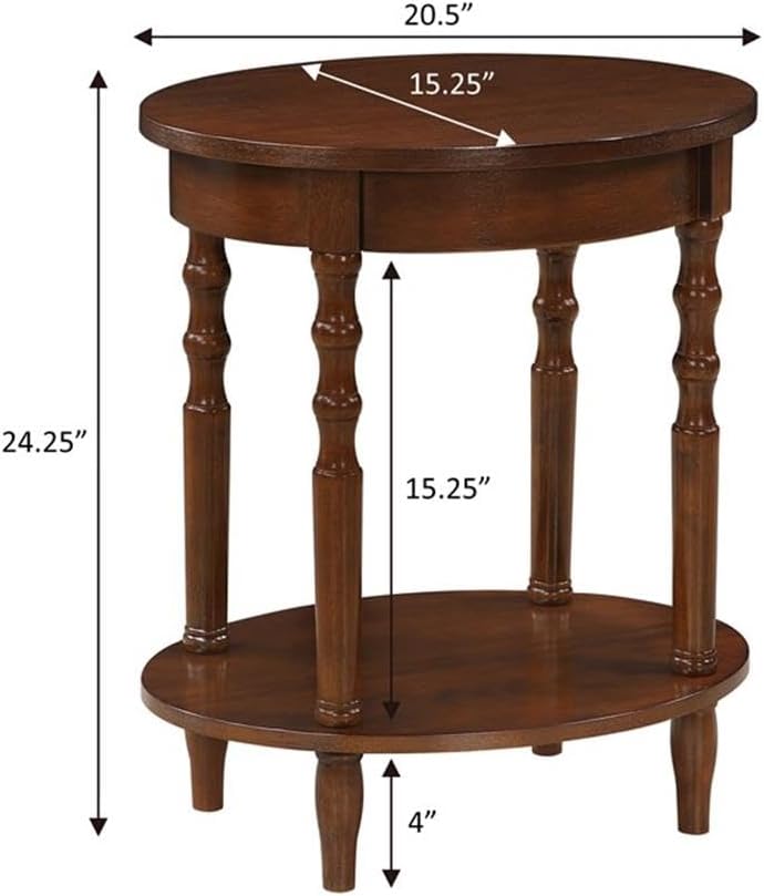 Pemberly Row Oval End Table with Shelf, 20.5 x 15.25 x 24.25 in, Solid Wood Legs, Espresso Veneer Finish, Bottom Shelf Storage, Classic Accent Table for Living Room or Bedroom Use