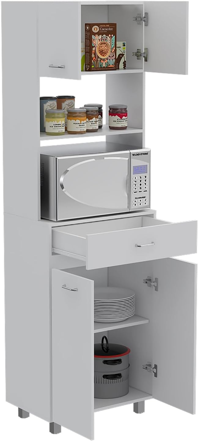 Microwave Cabinet with Storage, Kitchen Organizer, White