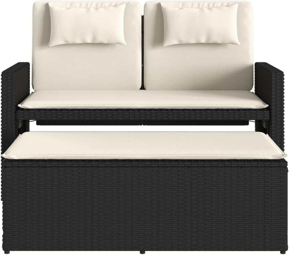 Garden Bench Black and Cream White,Reclining Garden Bench with Adjustable Armrests for Outdoor Comfort Patio Furniture