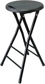 Portable Folding Bar Stool with Handle Round Compact High Chair for Kitchen Camping Outdoor Steel Frame(Black,60cm/24inch)