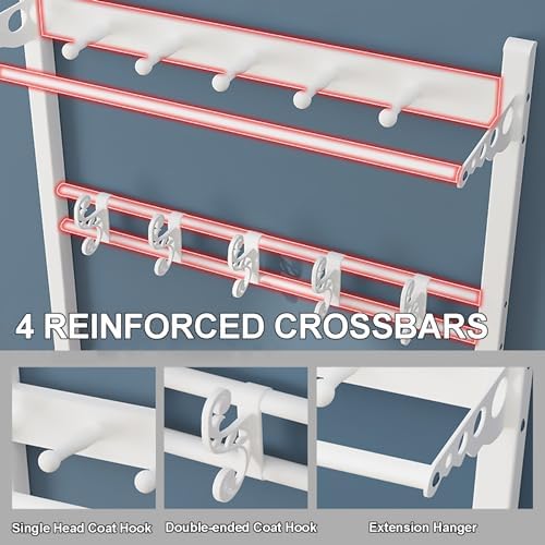 Coat Rack Hall Tree with Shoe Bench for Entryway, Metal Coat Stand with Hooks Clothes Hat Rack Shelf Metal Frame for Bedroom Living Room Hallway,White-24in
