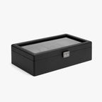 VLANDO 6-Slot Watch Box for Men, Lockable 2-Layer Organizer with Glass Lid, Textured Leather Case for Watches, Rings, Bracelets and Glasses, Gift for Husband or Dad