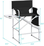 41" Tall Directors Chair,Tall Directors Chair Foldable Makeup Artist Chair Wide Body Seat Folding Camping Chairs with Side Table Storage Bag Cup Holder Footrest, Black