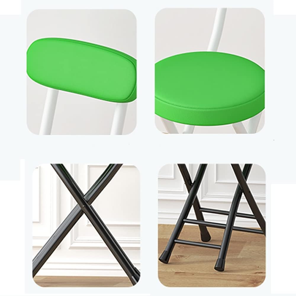 Foldable Bar Stool with Backrest, Portable Folding Chair for Kitchen, Breakfast Bar, Desk, Living Room - PU Padded Round Seat Cushion (Color : Pink)