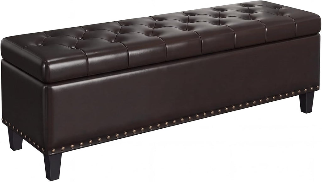 FiveWillowise Storage Ottoman Bench,51-Inch Large Storage Bench for Bedroom End of Bed, 30 Gallons Faux Leather Ottoman with Storage for Bedroom, Living Room, Entryway, Chocolate