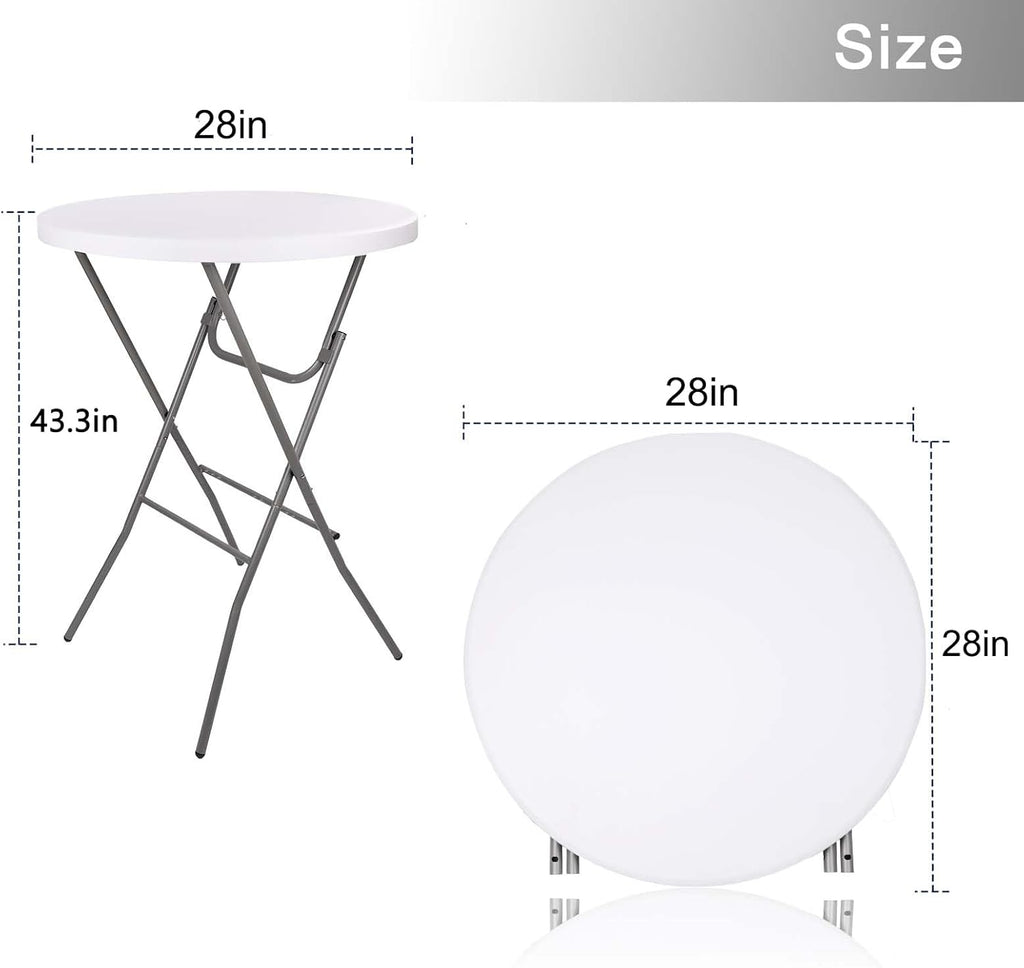 Lakhow Cocktail Table 28in Folding Round High Top Indoor Outdoor with Removable Legs, Tall Bistro Foldable Bar Height Table for Parties, Patio, Backyard, Dining Room, Events, Black- 1PCS