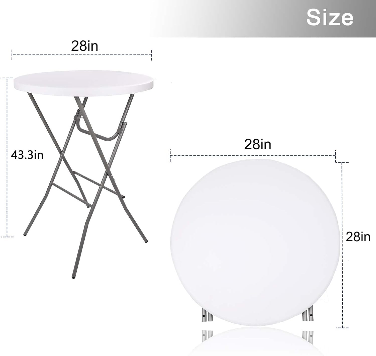 Lakhow Cocktail Table 28in Folding Round High Top Indoor Outdoor with Removable Legs, Tall Bistro Foldable Bar Height Table for Parties, Patio, Backyard, Dining Room, Events, Black- 1PCS