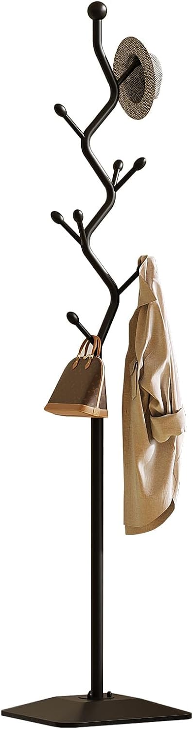 Sturdy Metal Coat rack Tree – Anti-Tip Design with 8 Hooks, Perfect for Home, Dorm, or Office Organization (black)