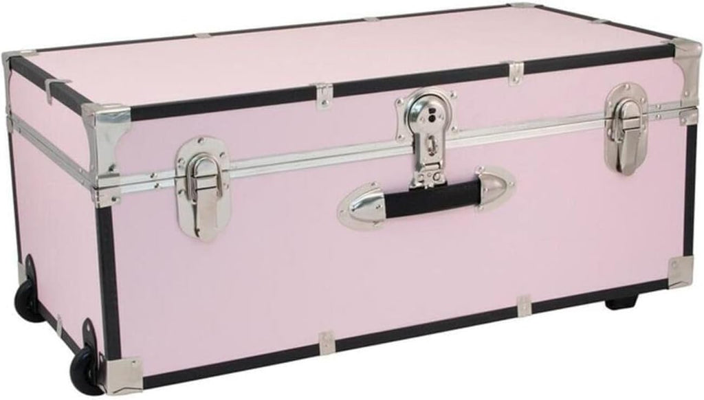 HomeStock Rustic Romance Heavy Duty 30" Under Bed College Storage Trunk with Lock, Latch Closure Type, 15.75" D x 30" W x 12.25" H, Ideal Camp Dorm Room Trunk Footlocker Pink Blush