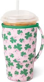 Swig Life Large Iced Cup Coolie, 30-32oz Iced Coffee Cup Insulator Sleeve with Handle, Neoprene Insulated Coolie Keeps Drinks Cold (Clover Crush)
