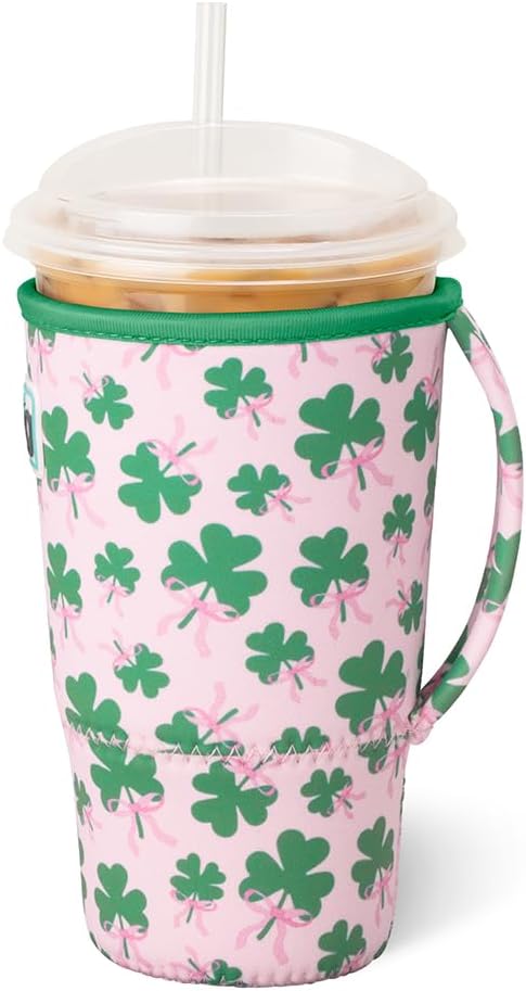 Swig Life Large Iced Cup Coolie, 30-32oz Iced Coffee Cup Insulator Sleeve with Handle, Neoprene Insulated Coolie Keeps Drinks Cold (Clover Crush)
