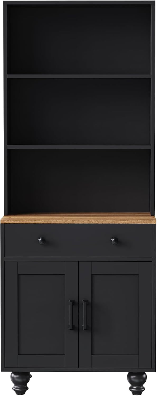 23.6" D*15.7" W*63" H Freestanding Kitchen Pantry with Dawer, 3 Shelves, Lower Double Door, Rectangular Storage Cabinet, Traditional, for Living Room, Dining Room, Black