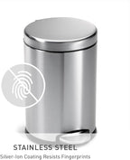 simplehuman Round Step Can, 4.5L / 1.2 Gallon Compact Bathroom Trash Can, 150,000-Step Pedal, Lid Shox® Silent Close, Removable Inner Bucket, Brushed Stainless Steel