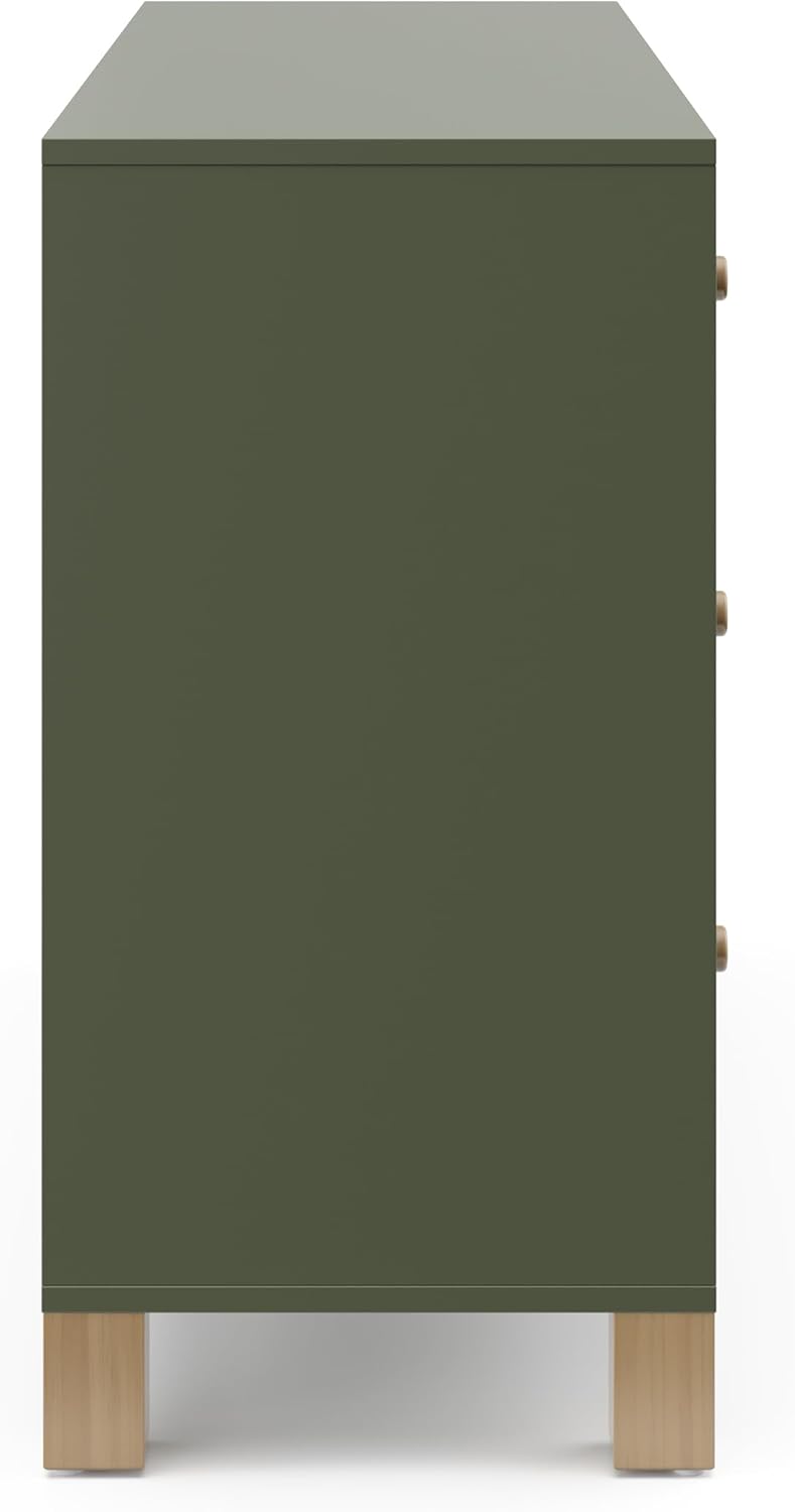 Storkcraft California 6-Drawer Double Dresser, Olive with Driftwood | GREENGUARD Gold Certified, Wood Dresser, Spacious Storage Organizer for Kids Bedroom, Safety Interlocking Drawer System
