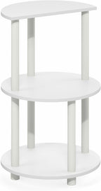 Furinno Turn-N-Tube Side Table, 3-Tier Round End Table, Half Round Top Panel Night Stand, Nightstand, Bedside Table with Open Shelf, for Living Room, Bedroom, Plain White