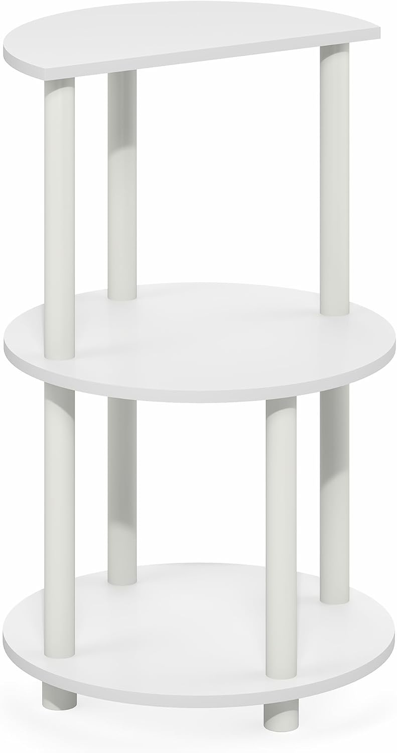 Furinno Turn-N-Tube Side Table, 3-Tier Round End Table, Half Round Top Panel Night Stand, Nightstand, Bedside Table with Open Shelf, for Living Room, Bedroom, Plain White