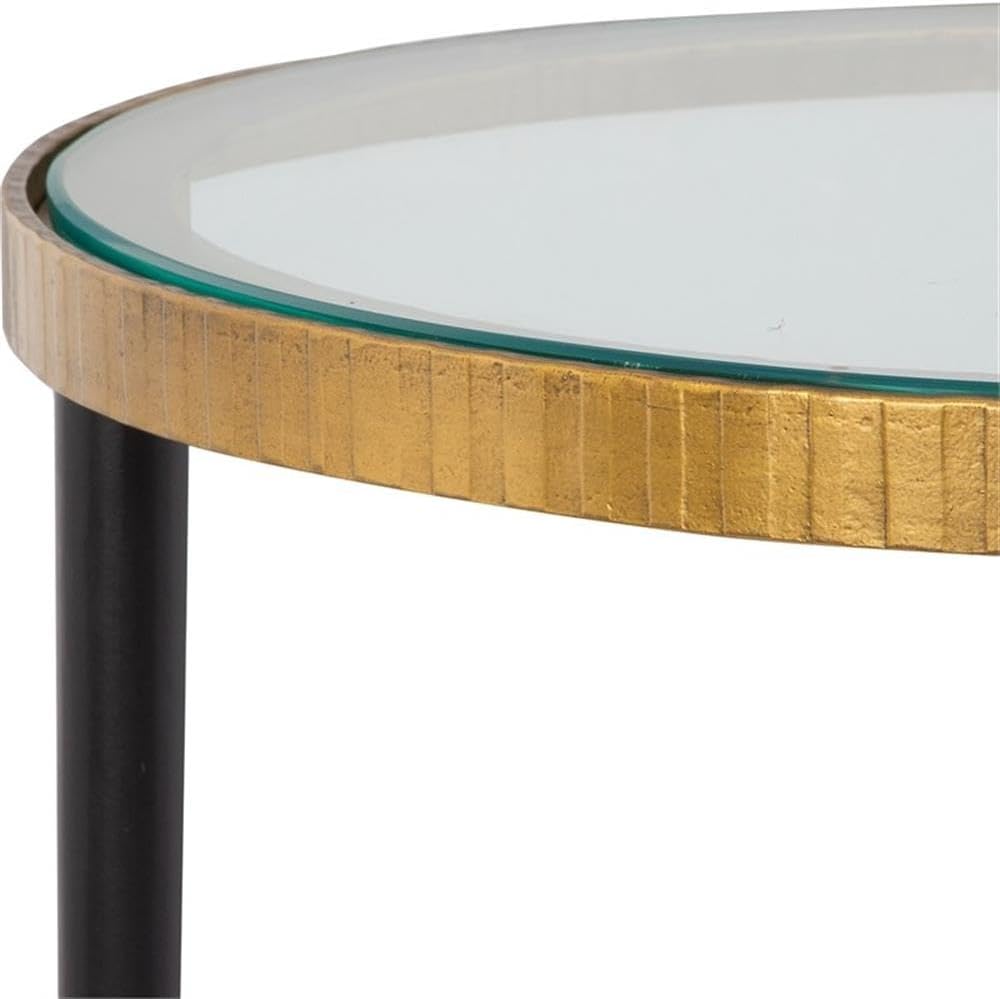 BOWERY HILL Contemporary Iron Side Table, 22" H x 17" W x 17" D, Gold/Black Finish, Clear Glass Top, Accent Table for Living Room or Home Decor