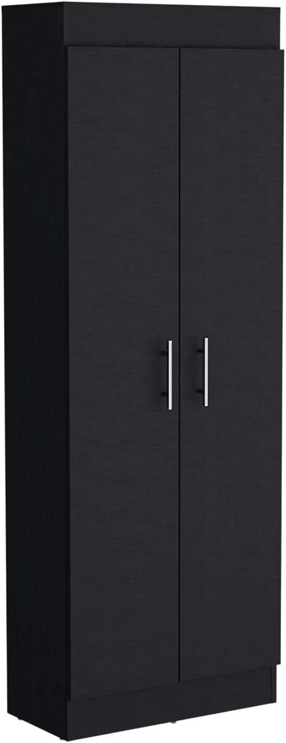 Modern Kitchen Pantry, Storage Cabinet with 2 Doors and Multiple Shelves, Black, Engineered Wood, for Dining Room, Easy to Clean