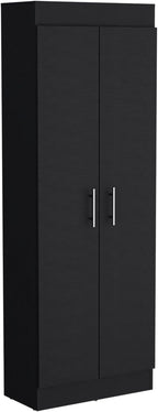 Modern Kitchen Pantry, Storage Cabinet with 2 Doors and Multiple Shelves, Black, Engineered Wood, for Dining Room, Easy to Clean