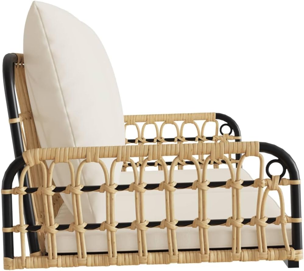 Swing Bench Brown, Black, Cream White PE Rattan, Powder-Coated Steel,Outdoor Swing Bench with Comfortable Cushions for Garden or Patio Patio Furniture